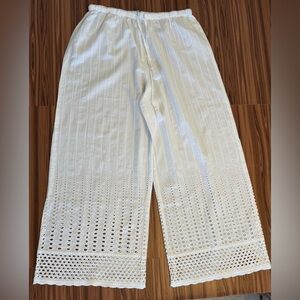 White Eyelet Wide Leg Pants Boho Clean Girl Indo-Western Beach Resort Wear Sz L